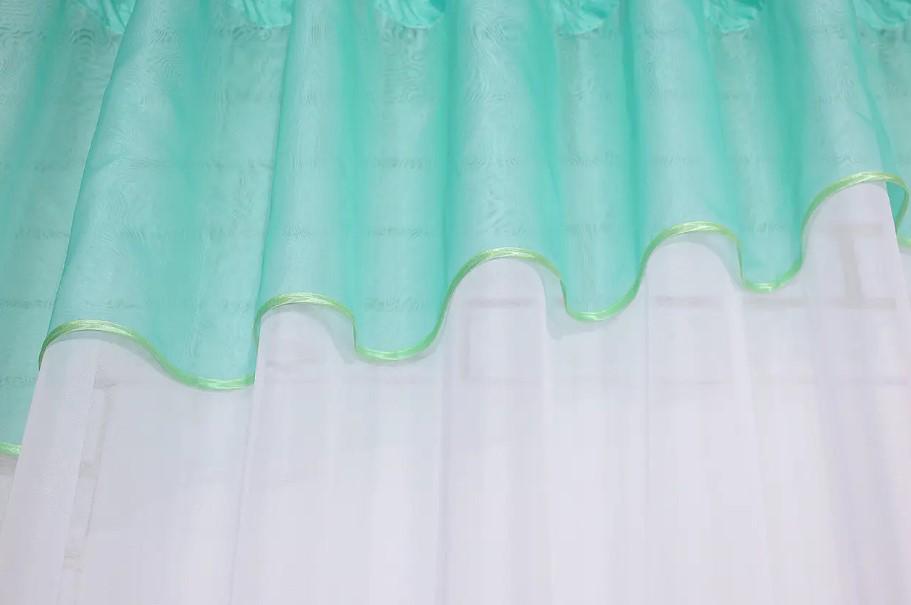 Занавеска на кухню 280х170 см Бирюзовый/Белый (047к) - фото 4 Занавеска на кухню 280х170 см Бирюзовый/Белый (047к) - фото 4