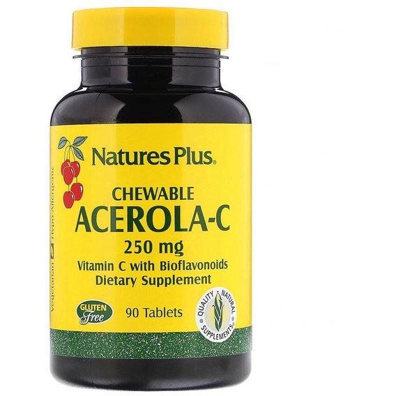 Вітамін C Nature's Plus Chewable Acerola-C Vitamin C with Bioflavonoids 250 мг 90 Tabs