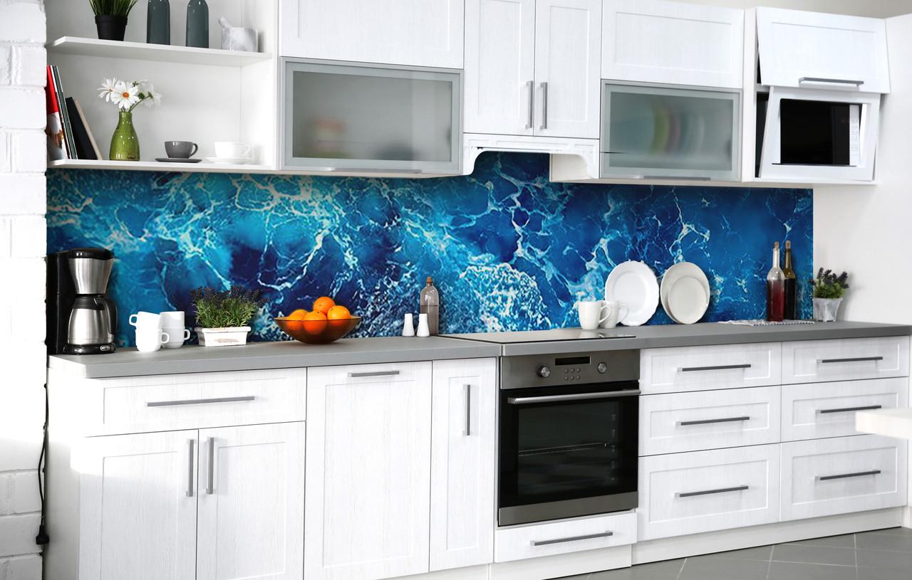 Кухонный фартук Бурлящий океан волны виниловый самоклеющийся 600х3000 мм Синий