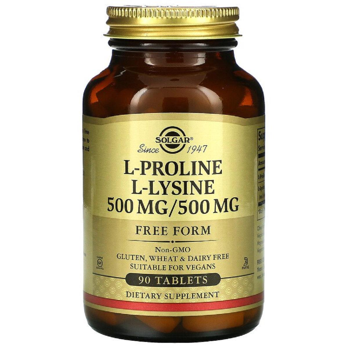 Пролин Solgar L-Proline/L-Lysine Free Form 500 мг 90 таблеток