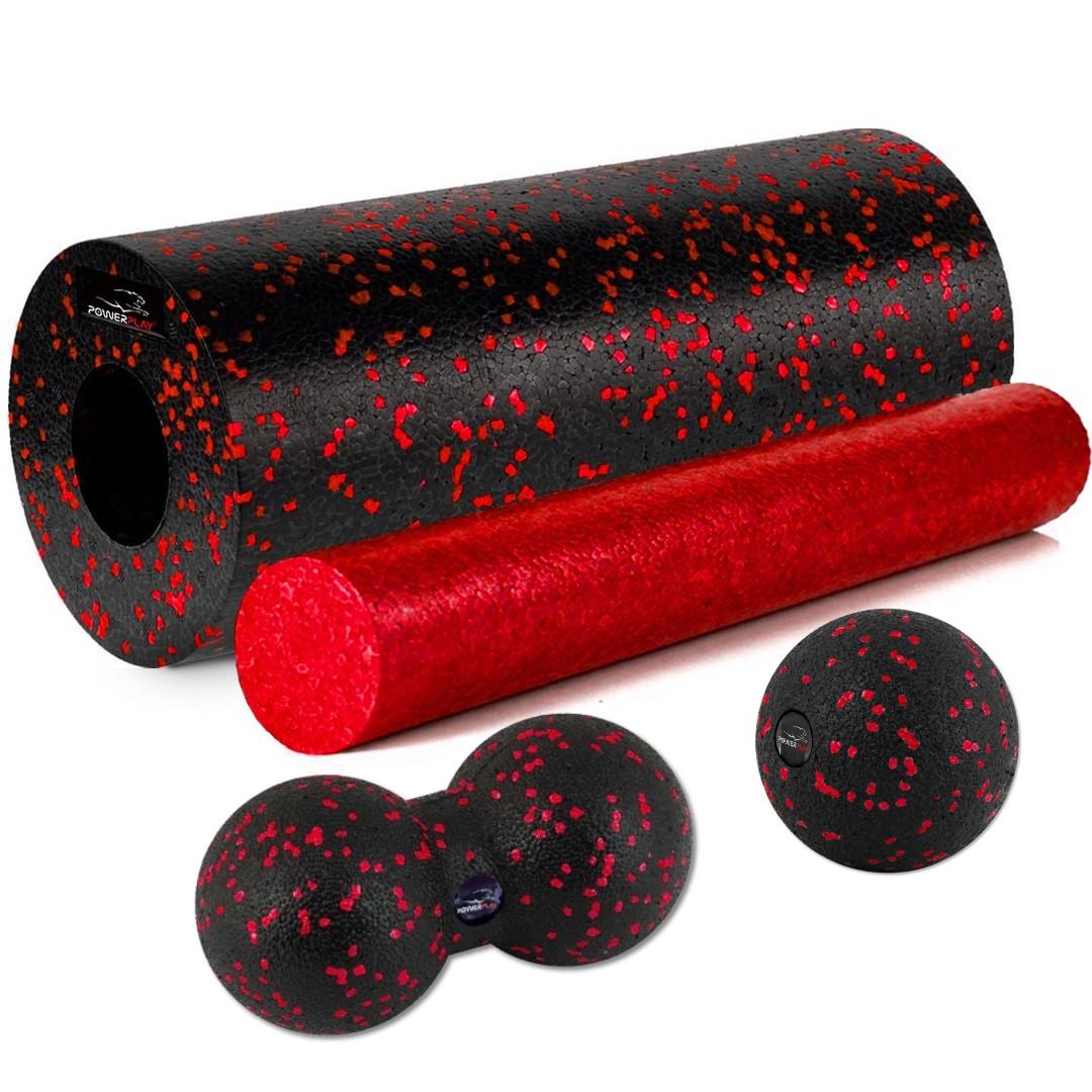 Набор массажный PowerPlay PP_4015 EPP Foam Roller Set 4in1  Черно-красный (PP_4015_Red)