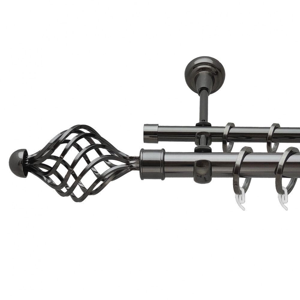 Карниз металлический Orvit Арезо двухрядный открытый/гладкая труба/кольцо фасонное металлическое Оникс 25/16 мм 300 см (6708005)