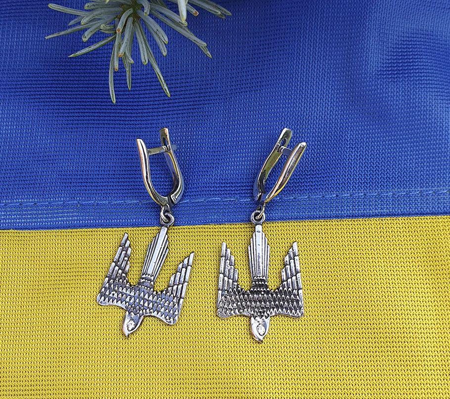 Серьги Maxi Silver 9153 Сокол Трезубец Украины (89153)
