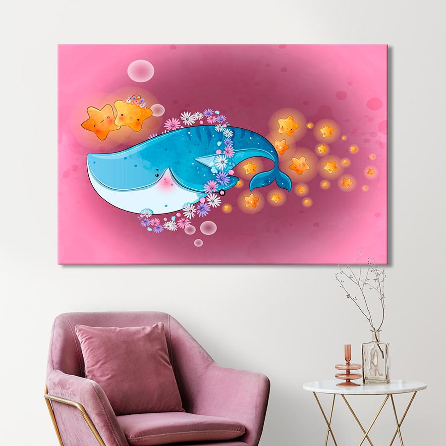 Картина в детскую комнату Милый синий кит 51x34 см (A1377-1)