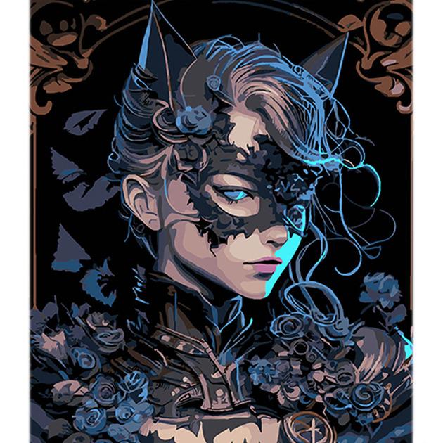 Картина по номерам Strateg героиня в маске кошки на черном фоне 40х50 см (AH1131)