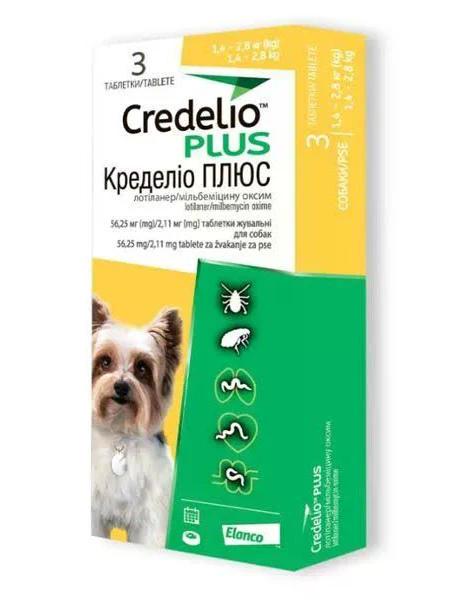 Таблетки Credelio Plus (Кределіо Плюс) від бліх та кліщів та гельмінтів для собак 1.4-2.8 кг 3 шт.