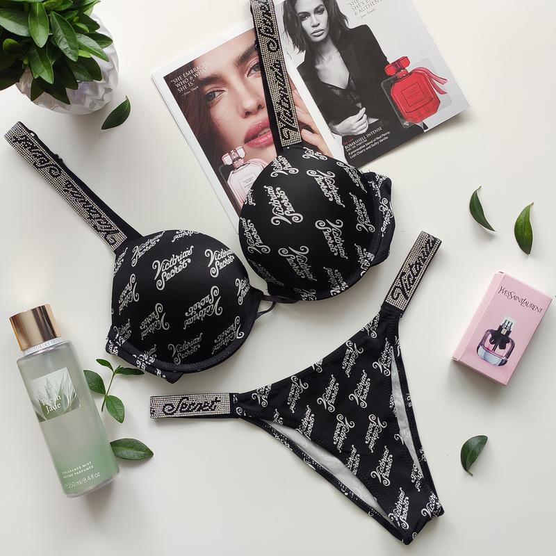 Комплект жіночої білизни Victoria's Secret 0325k з принтом 85B Чорний (20361917)