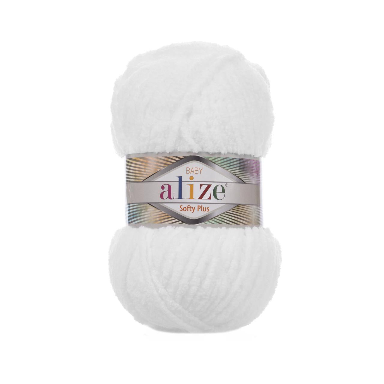 Пряжа Alize Softy Plus плюшевая 100 г 120 м Белый №55 (2894170321)