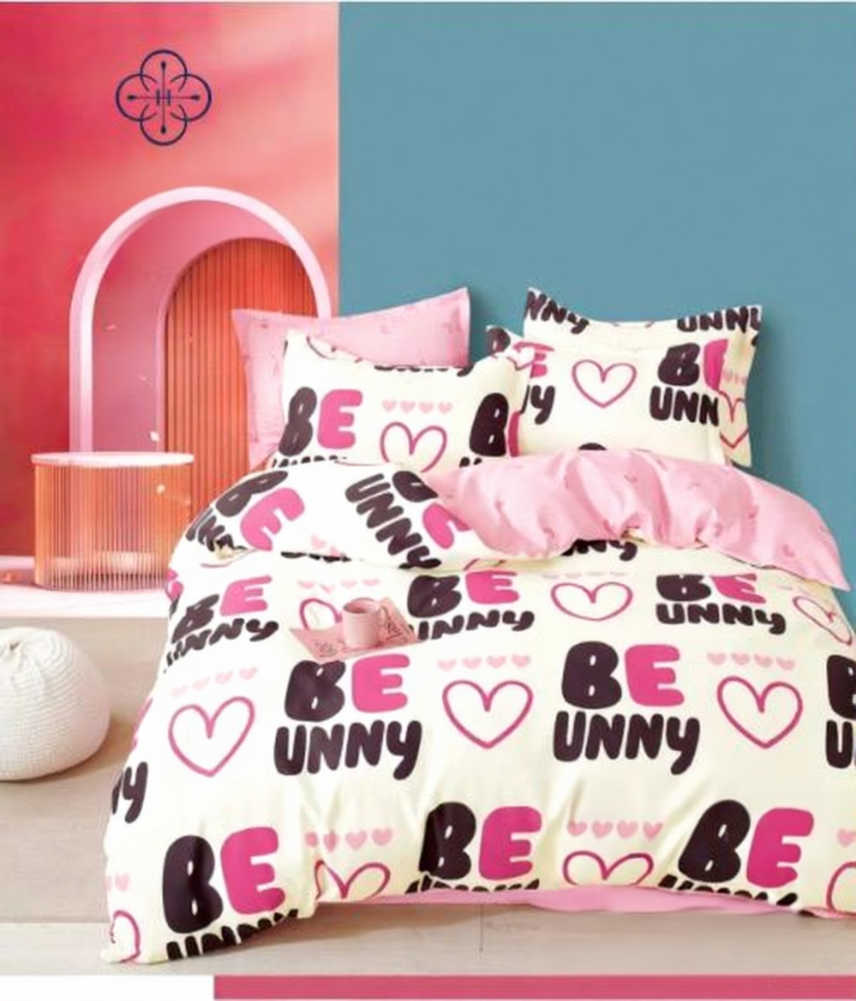 Постільна білизна фланель полуторний з сердечком 70x70 см Білий із рожевим