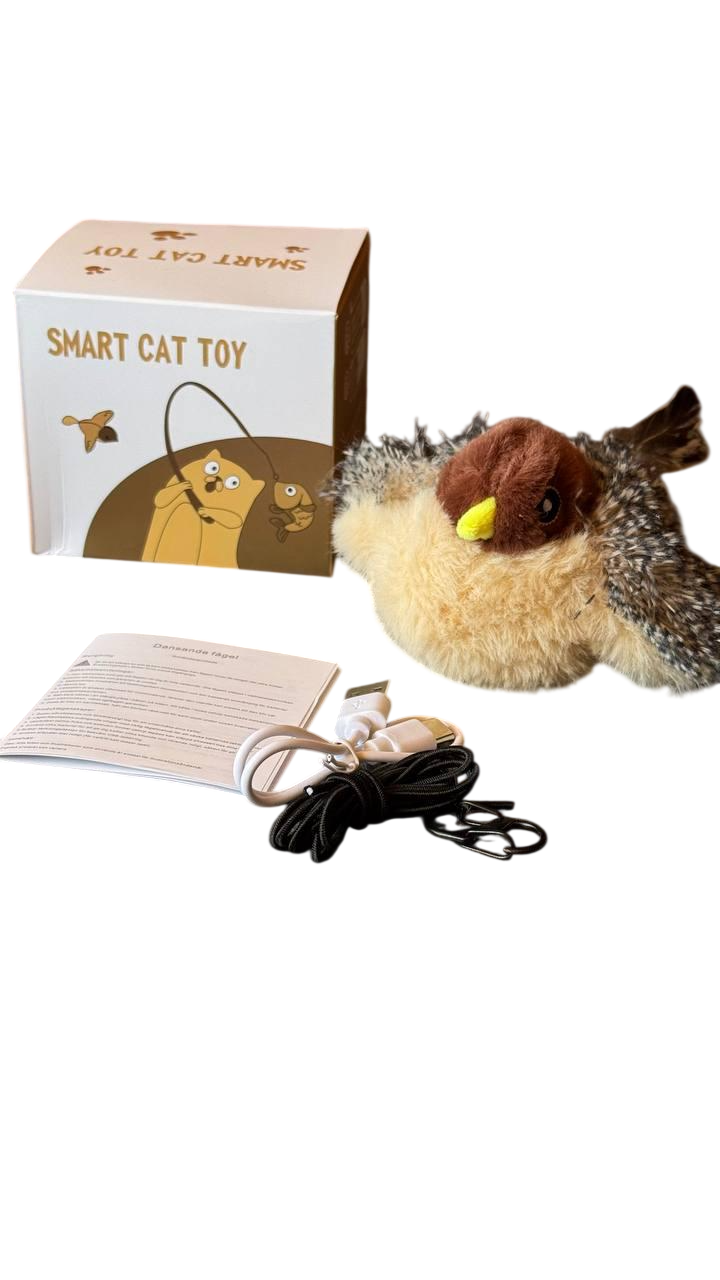 Игрушка интерактивная для кошек машущая крыльями птичка USB