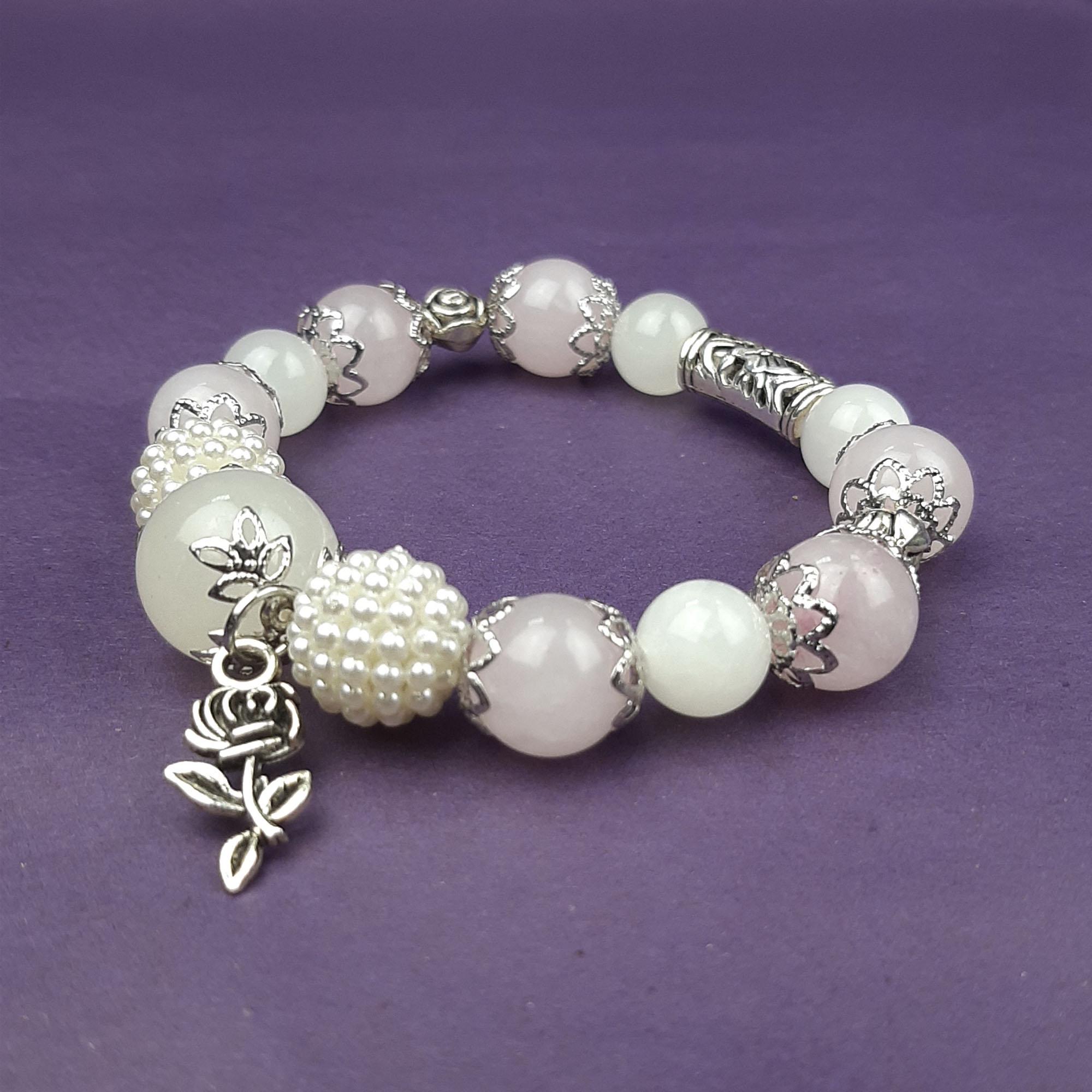 Браслет DARSANA Ягодка из натуральных камней розовый кварц/оникс (DRSU00589)