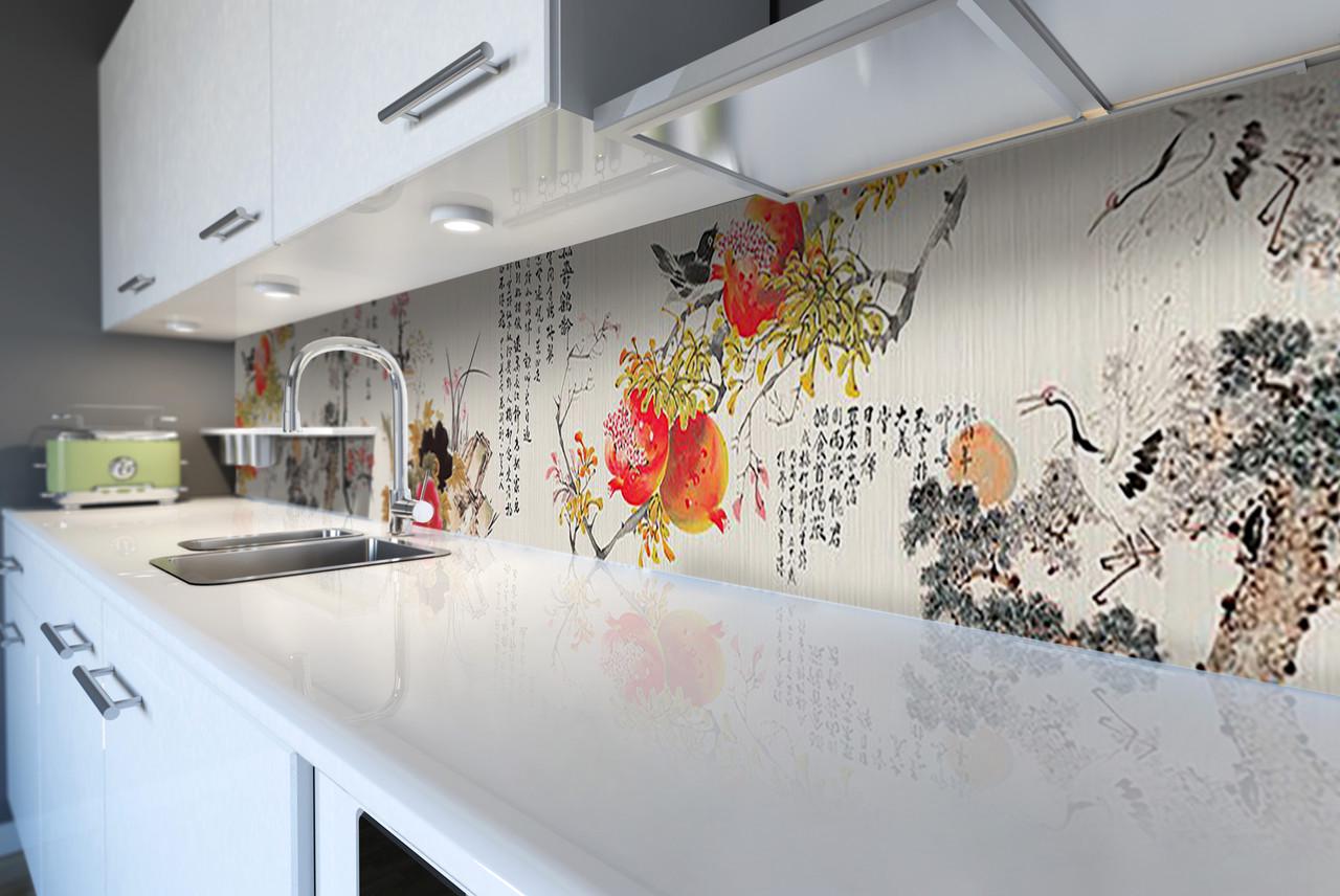 Кухонный фартук Восточный гранат из самоклеющейся виниловой пленки 60х250 см Серый