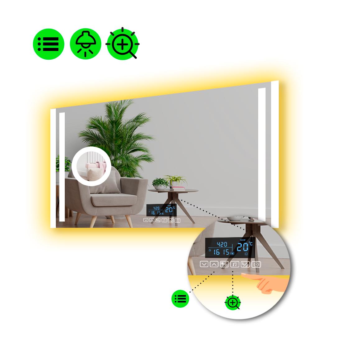 Зеркало с LED подсветкой Mirta с Smart-блоком и линзой с подсветкой 110x70 см (8994644)