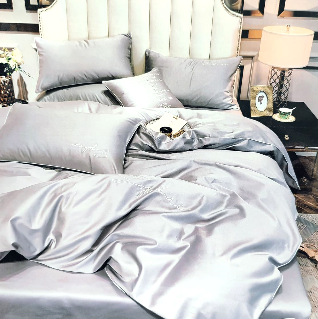 Комплект постельного белья евро Crown Светло-серый (25646)