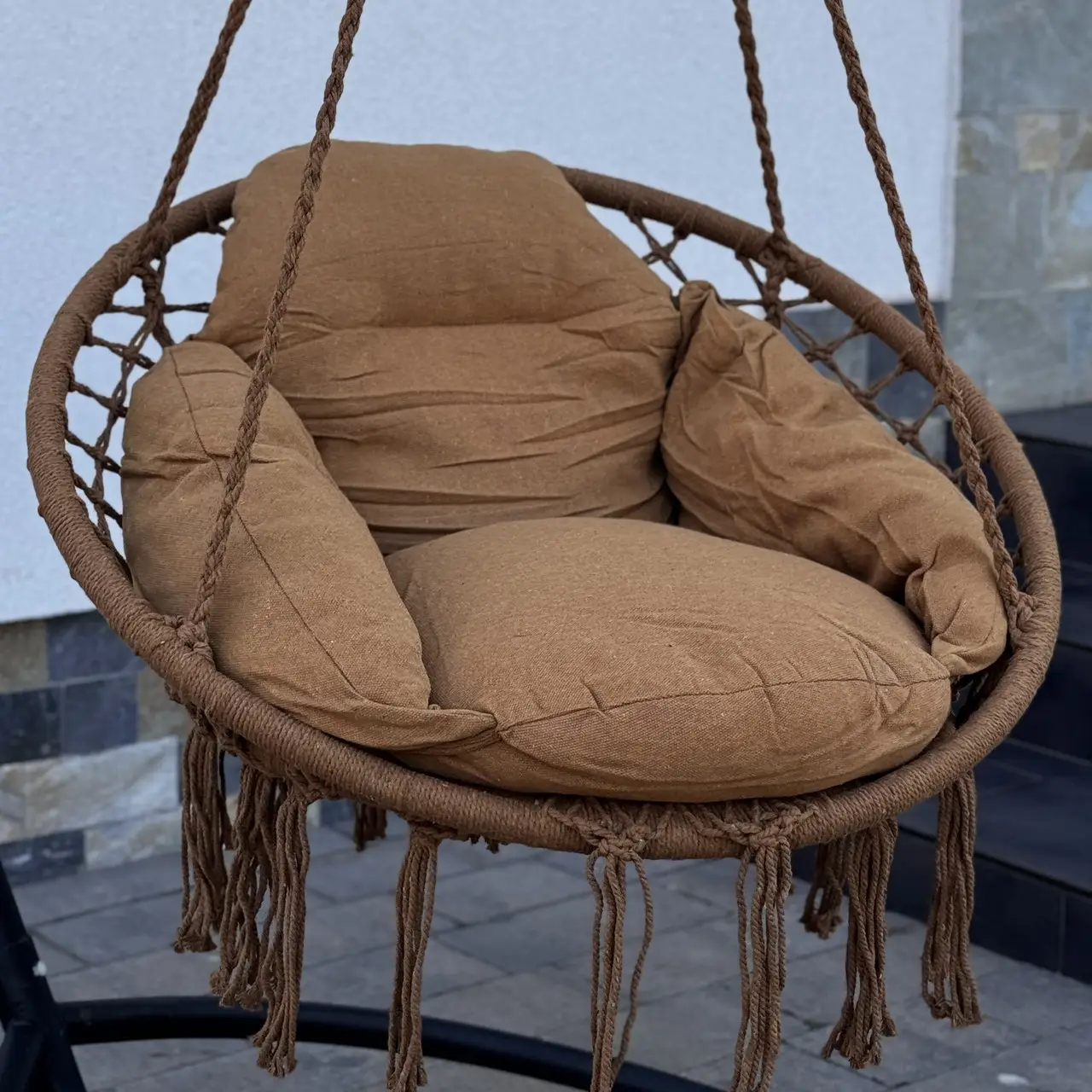 Кресло-качеля гнездо подвесное с подушкой DROM T1 хлопок Коричневый