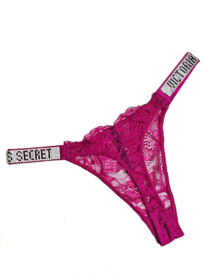 Стринги середня посадка зі стразами мереживні L 90-98 см Фуксія (251)