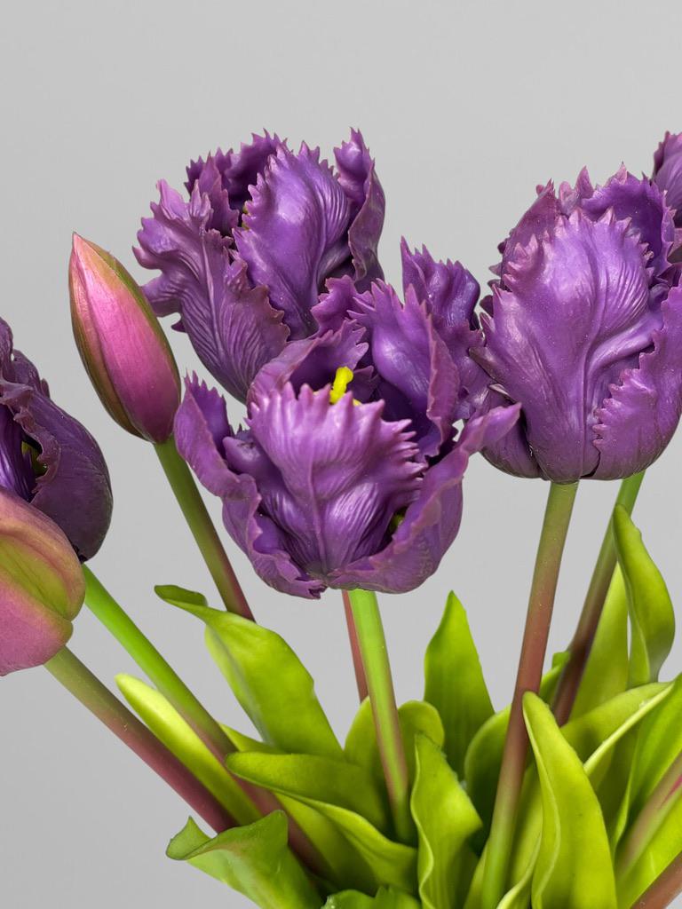 Букет штучних тюльпанів латексні кучеряві 5 шт. 40 см Фіолетовий (К07052) - фото 7