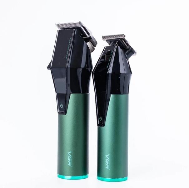 Машинка для стрижки та окантовки VGR V-677 акумуляторна USB зі змінними насадками Зелений (17544766)