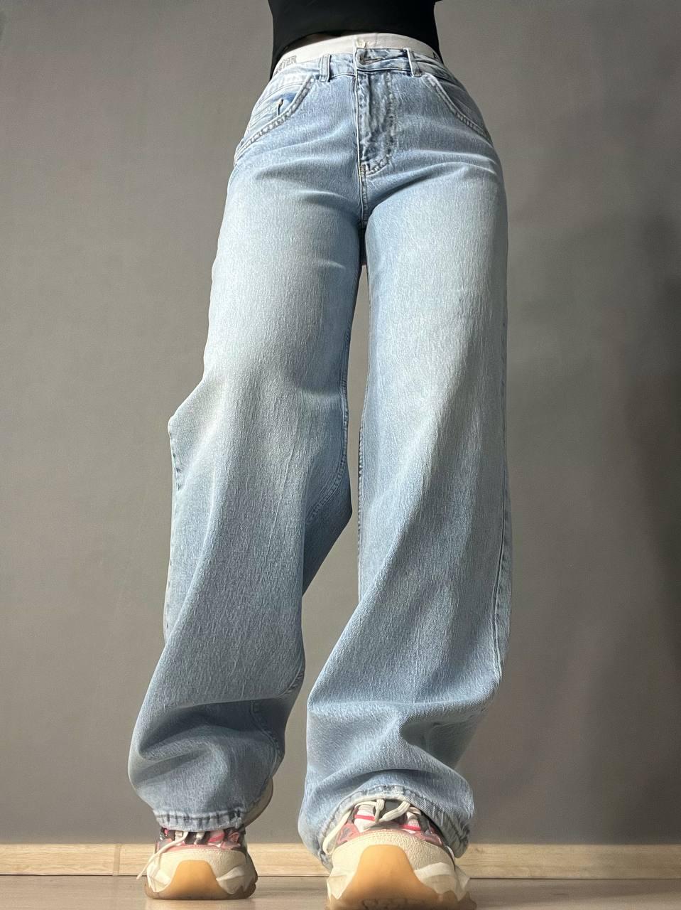 Джинсы женские I8 51896 BAGGY jeans резинка надпись широкие от бедра палаццо р. 30 Голубой (1775)