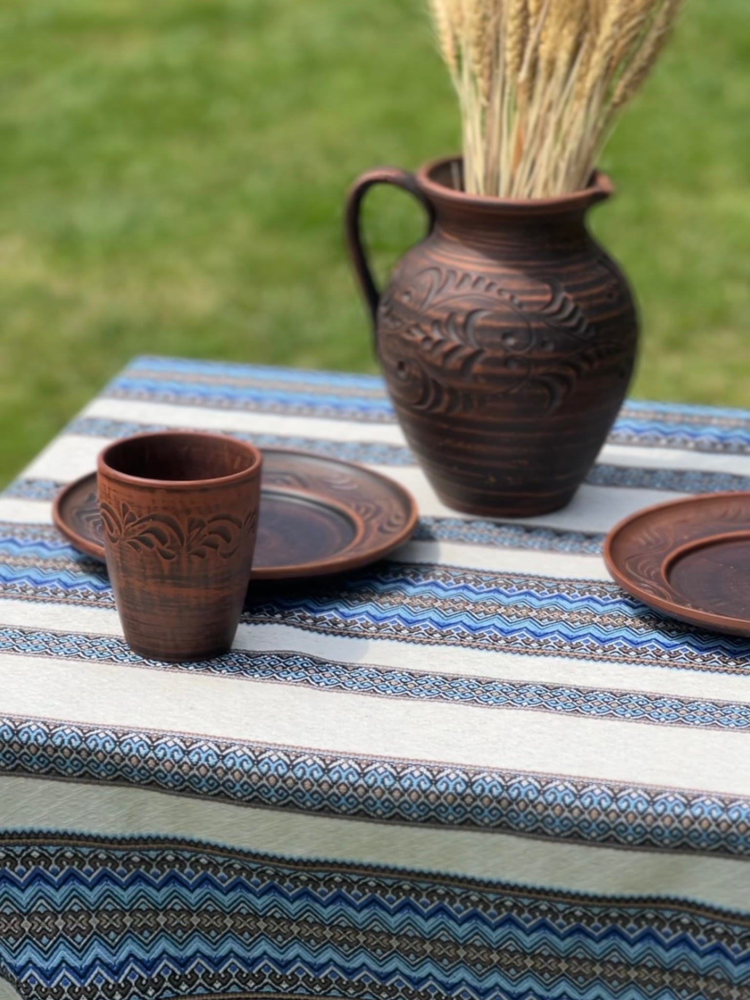 Скатерть льняная пасхальная Стожары с украинским орнаментом 370x150 см Синий (1902-8) - фото 8