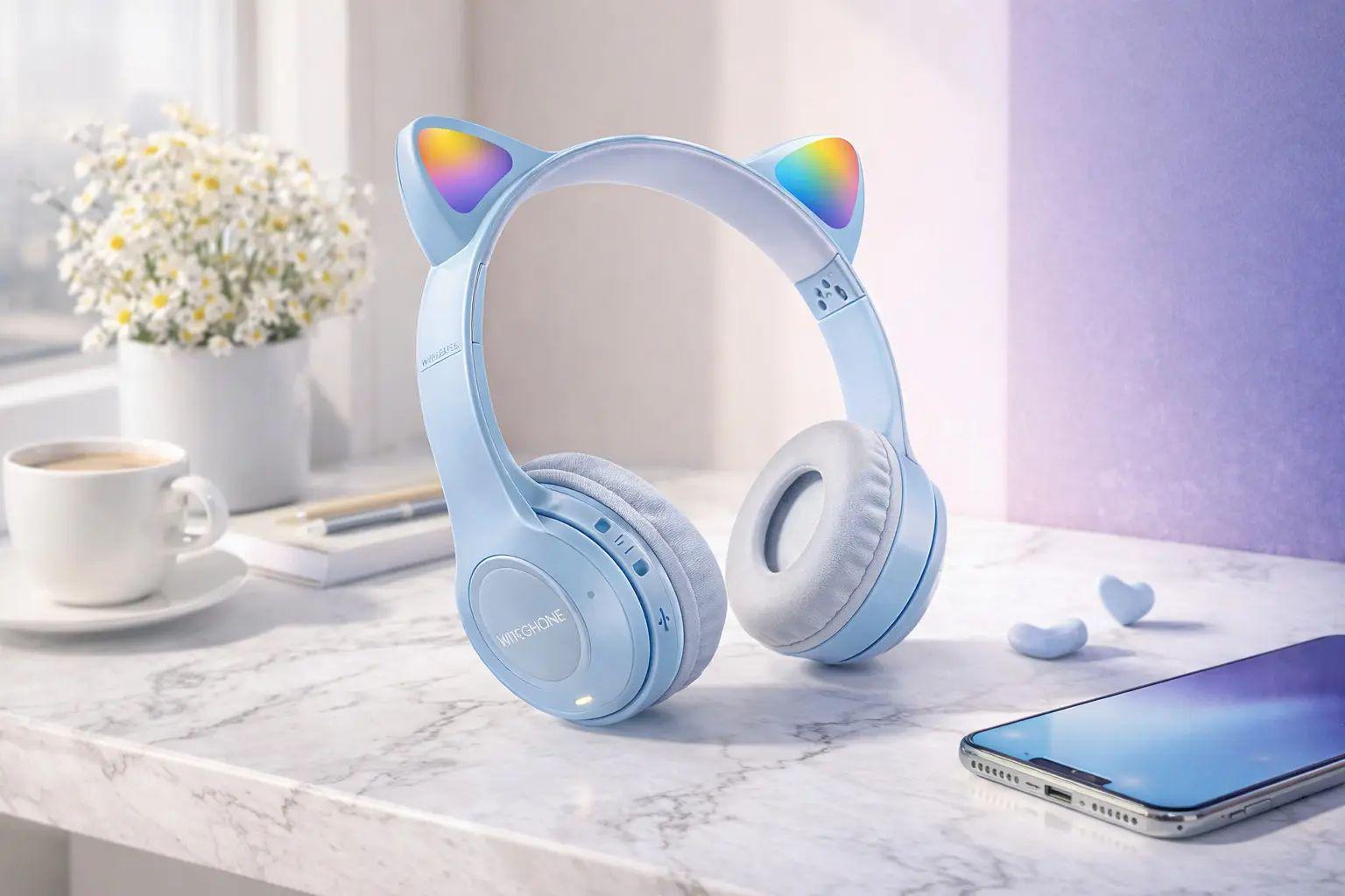 Наушники беспроводные Cat Ear Y47 Led Bluetooth Голубой (opt-105764)