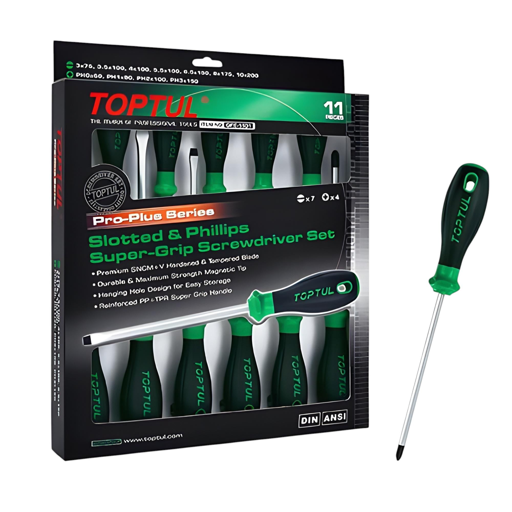 отверток Toptul GFE-1101 серии PRO-PLUS SERIES PH SL 11 ед. Зеленый (147-112-GFE-1101)