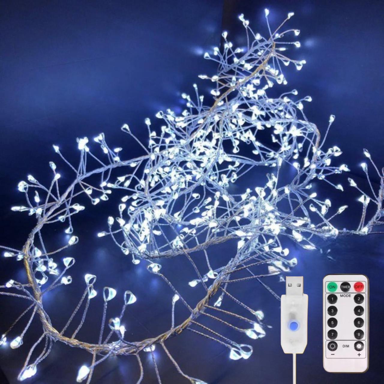 Гирлянда нить Хвойная лапа 9 м 300 LED от USB 8 режимов с пультом Холодный белый - фото 2