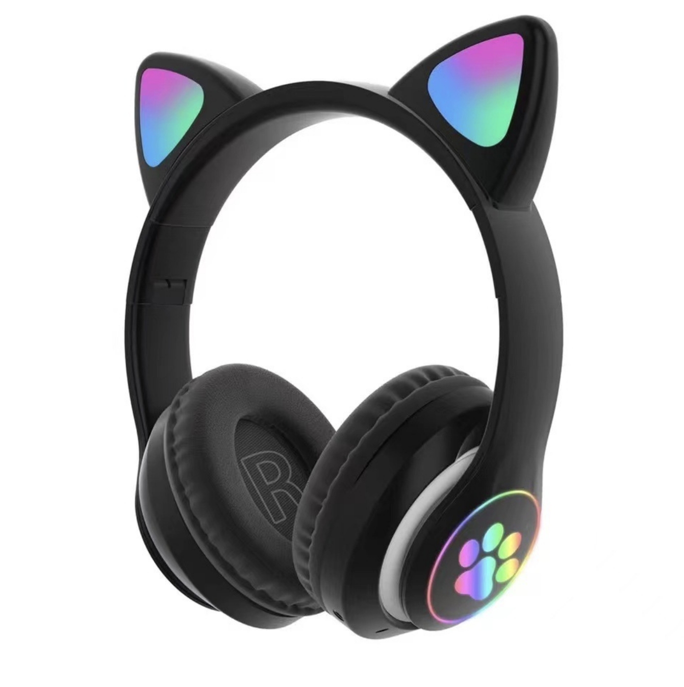 Наушники беспроводные детские SUNROZ Cat JST-28 EarsPows с кошачьими ушками и RGB подсветкой microSD/AUX/Bluetooth Черный - фото 1