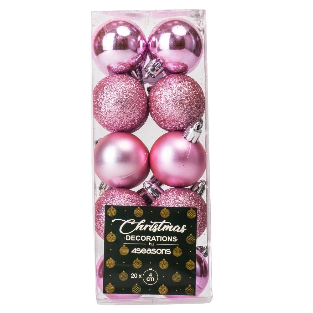 Набор елочных шаров Время праздника 4 см 4 набора по 20 шт. Розовый (6025-004)