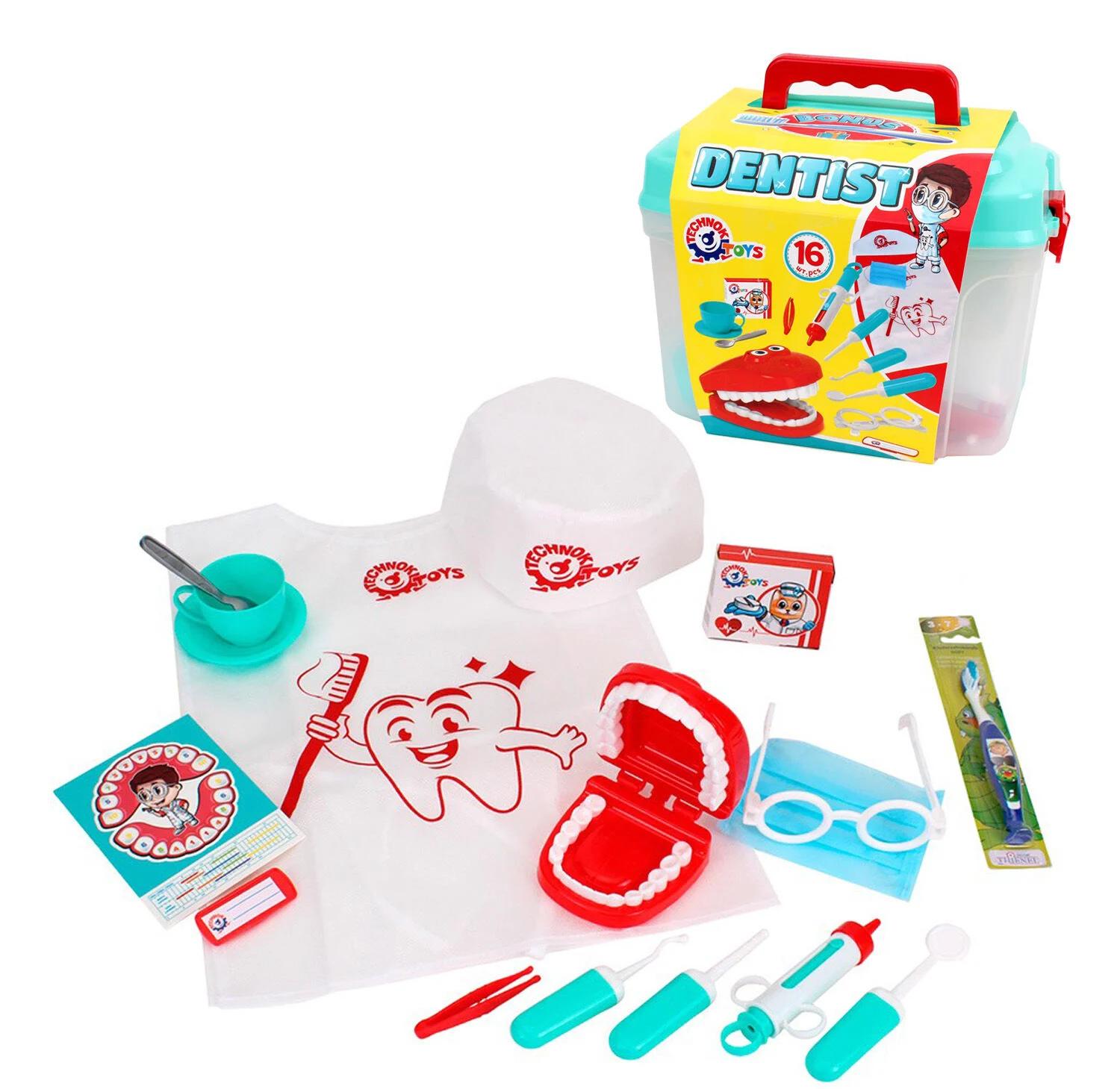 Набор стоматолога игровой ТехноК 7365 зубная щетка/халат/шапочка/челюсть/инструменты (105735)