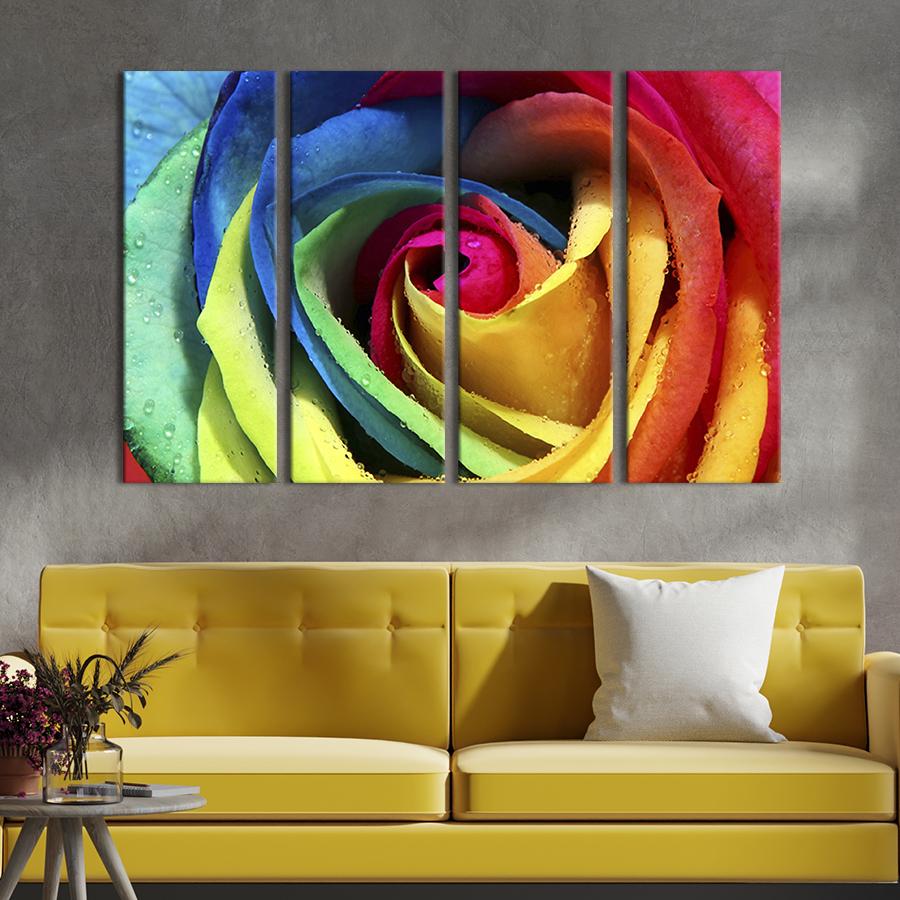 Модульная картина на холсте Полиптих Радуга на лепестках розы 149x93 см (261-41)