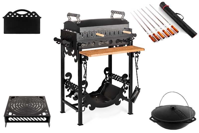 Мангал гриль Smoke House BBQ в комплектації Maximum 850х600х850 мм на 15 шампурів з кришкою BBQ грати та шампурами Античний (27860589)