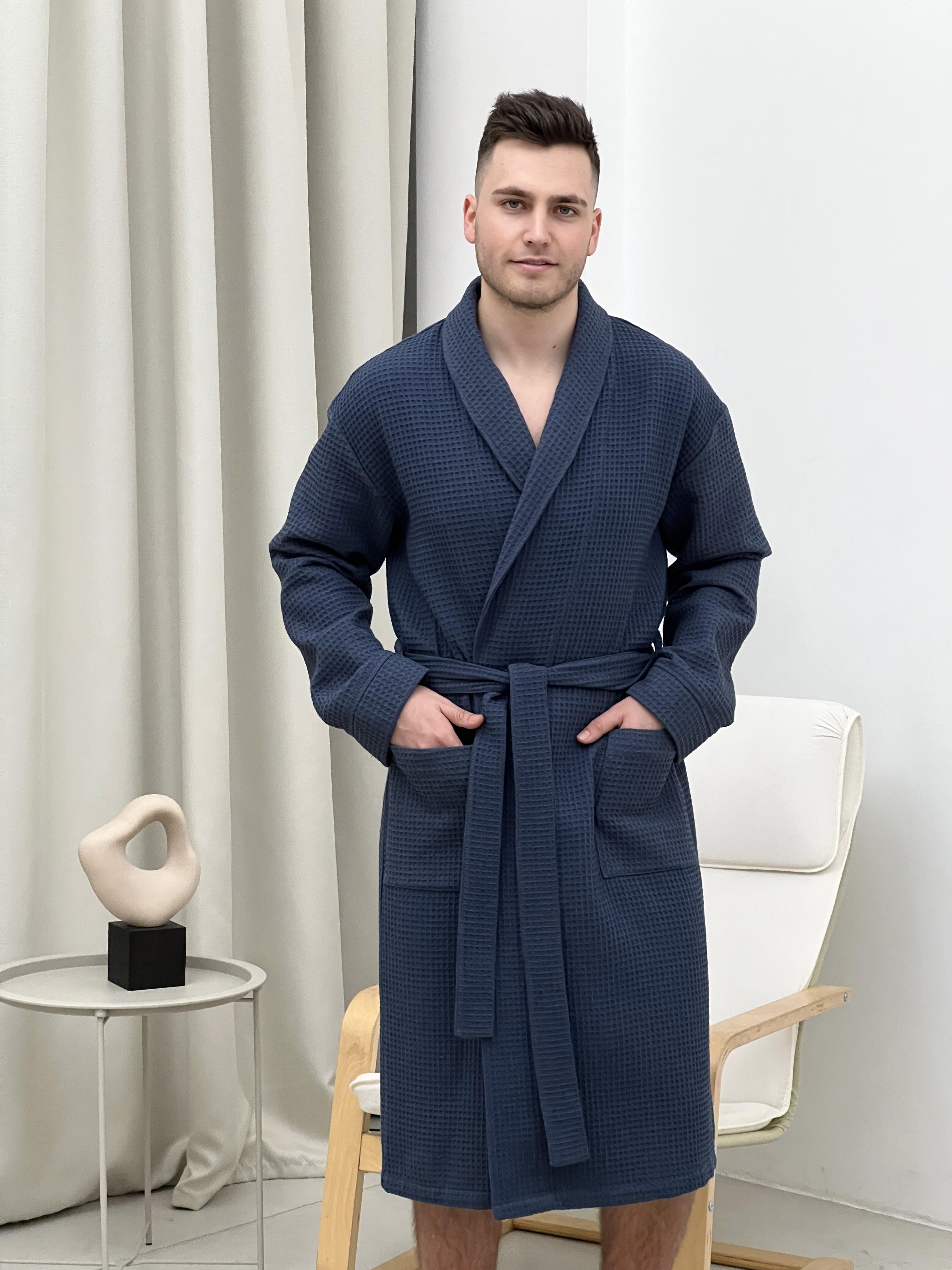 Халат вафельный мужской COSY Сапфир шаль XL Синий (920XL) - фото 5