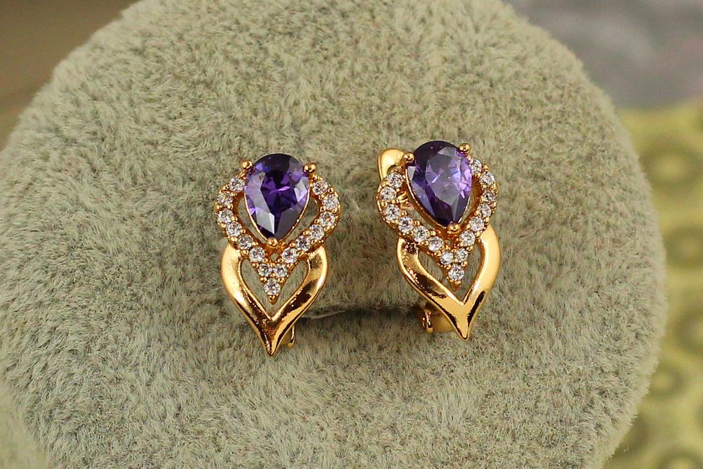 Серьги Xuping Jewelry Перина с фиолетовым камнем 1,6 см Золотистый (27074381)