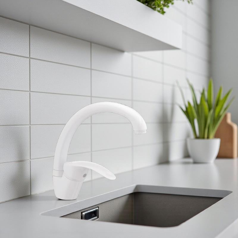 Смеситель на кухню Cron MARS-777 высокий однорычажный цинковый сплав Белый (b-CR0787) - фото 5