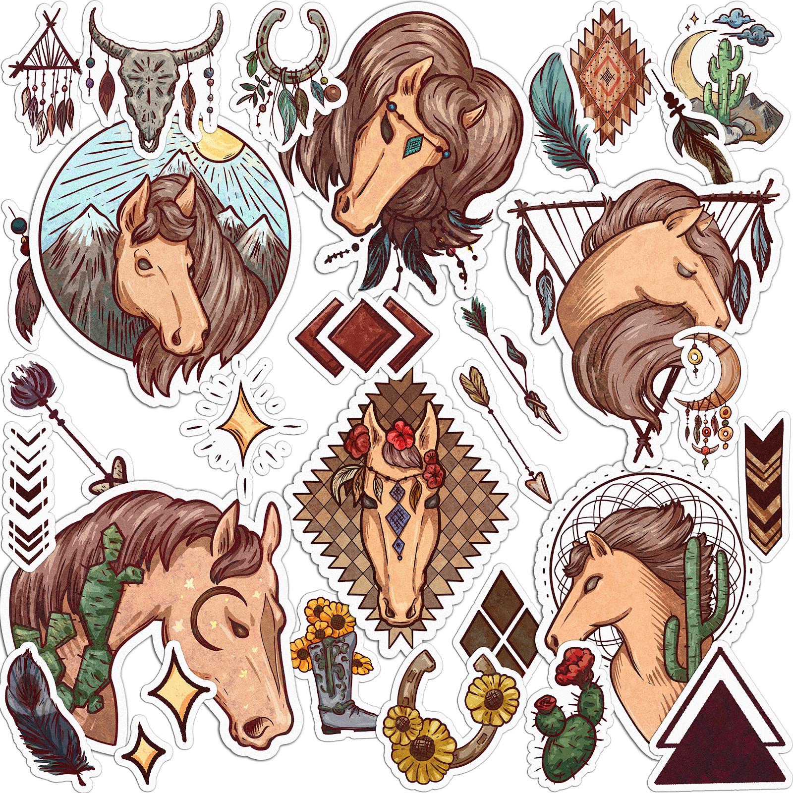 Набор cтикеров Lex Altern Бохо лошади виниловые 33 шт.