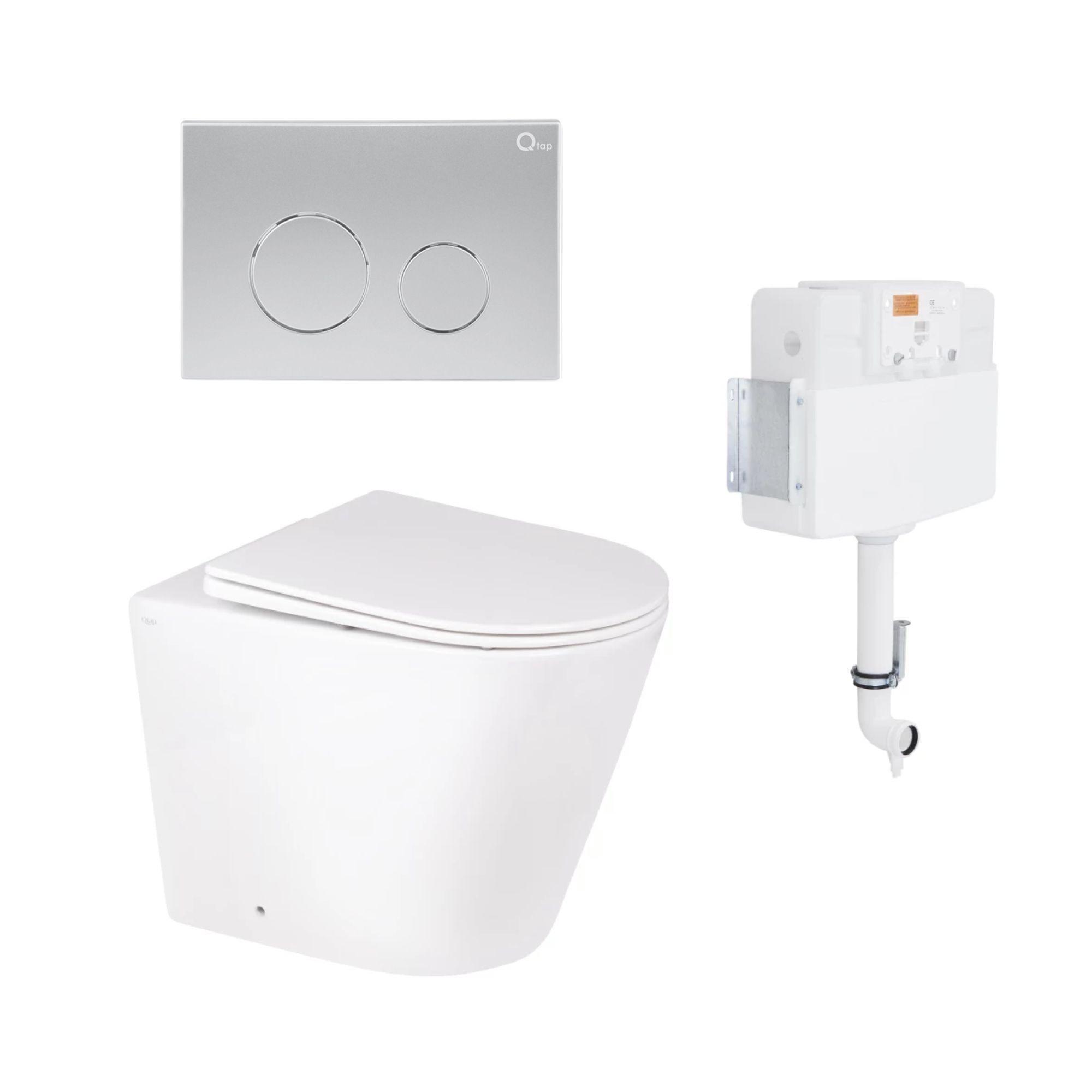 Комплект Qtap Swan напольный унитаз Rimless QT16223178W/инсталляция Nest/клавиша круглая Satin (QT0122490S4Q1/QT0111M11111SAT)