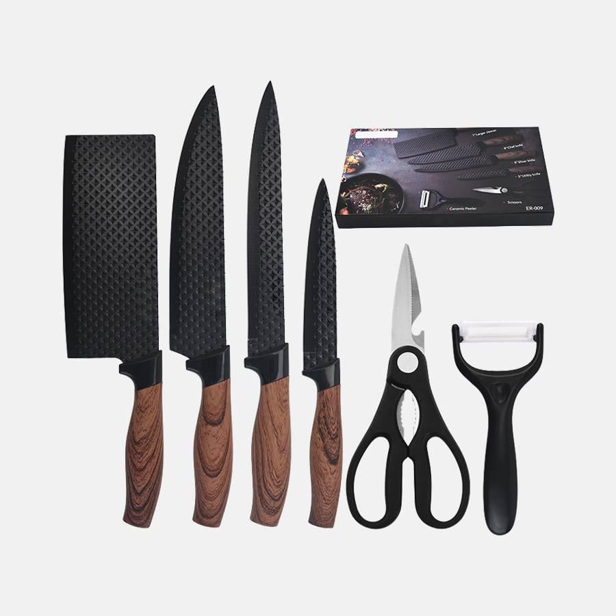 Кухонный набор профессиональных ножей 6в1 из нержавеющей стали и деревянными ручками - фото 2 Кухонный набор профессиональных ножей 6в1 из нержавеющей стали и деревянными ручками - фото 2