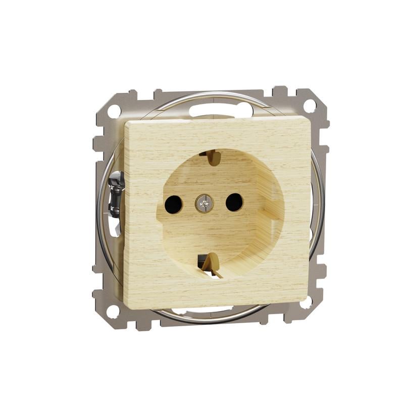 Розетка Schneider Electric ABS-UV Sedna Design&Element с заземлением с шторками Береза (SDD180022)