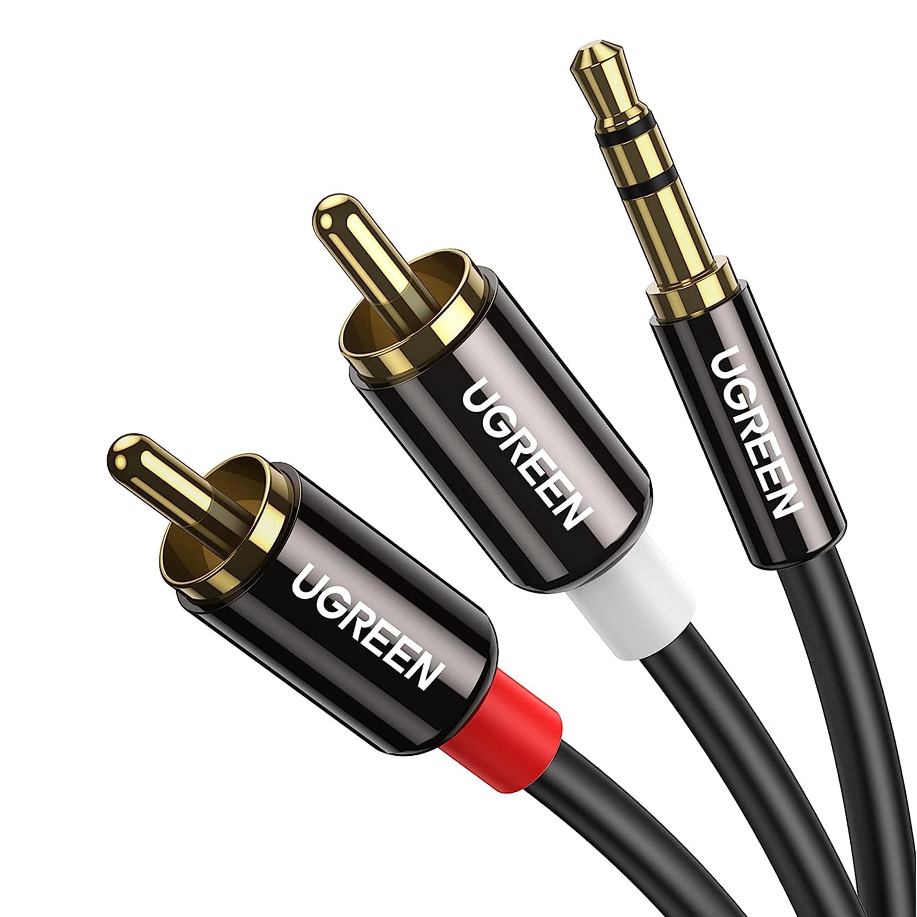 Кабель UGREEN 3.5 мм minijack-2RCA стерео тюльпани Hi-Fi звук RCA AUX Y 5 м Чорний (10591)