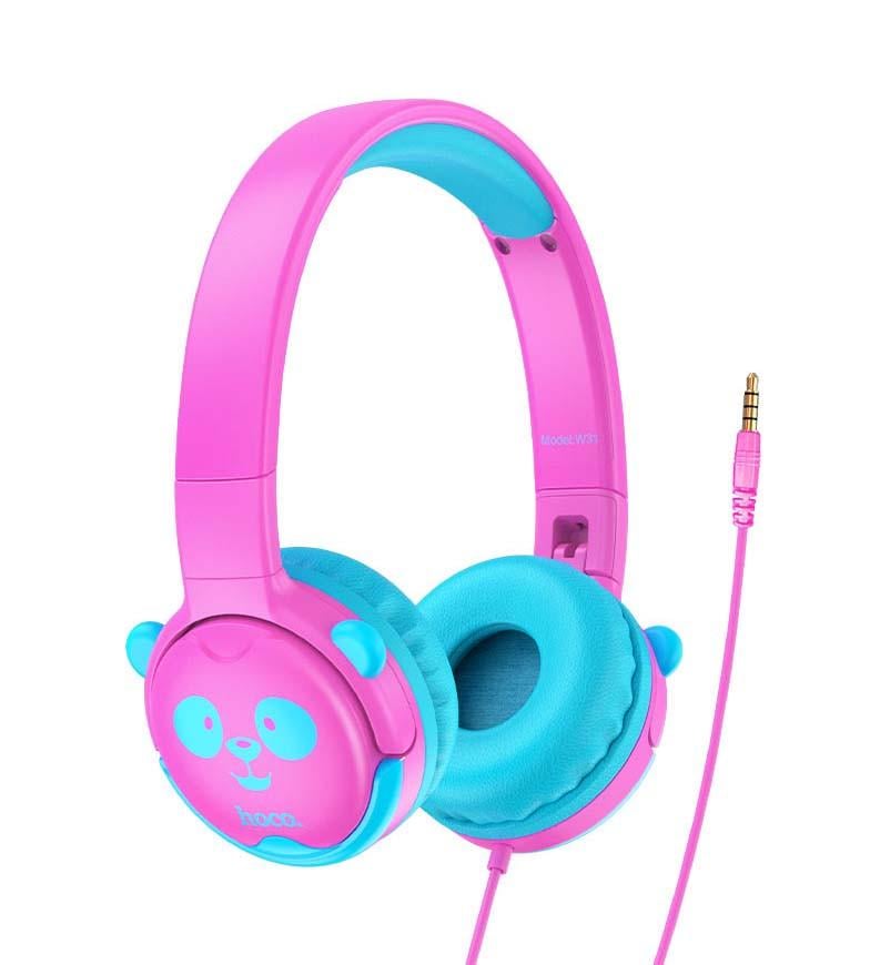 Наушники накладные проводные Hoco W31 Panda Cheerful Headphones Розовый/Голубой (W31ROSE)