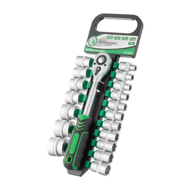 Набор торцевых головок Intertool ET-6019 CrV с трещоточной рукояткой 1/2" 19 ед. (9420557)