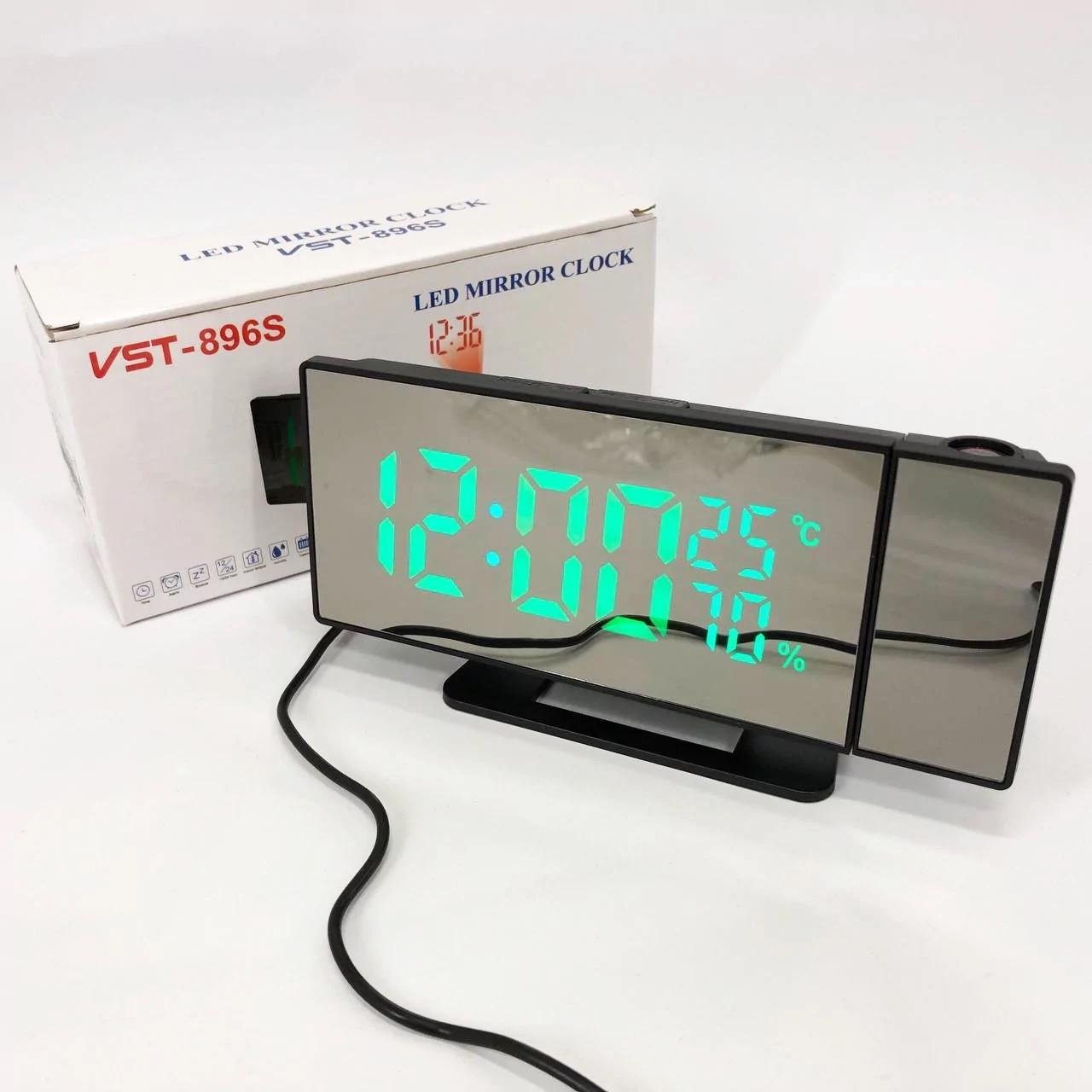 Часы сетевые цифровые VST 896S-4 проекционные с зеркальным LED-экраном с зеленой подсветкой (2545180938)