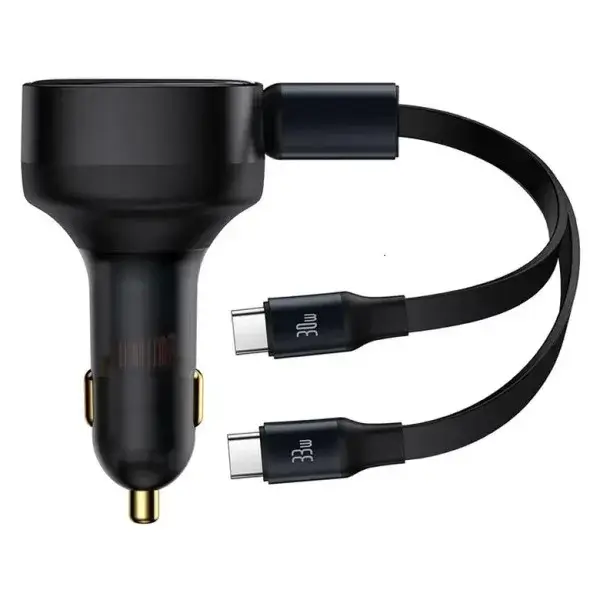 Устройство автомобильное зарядное BASEUS Enjoyment Retractable 2в1 Car Charger Type-C/Type-C C00035500111-00 33W Black