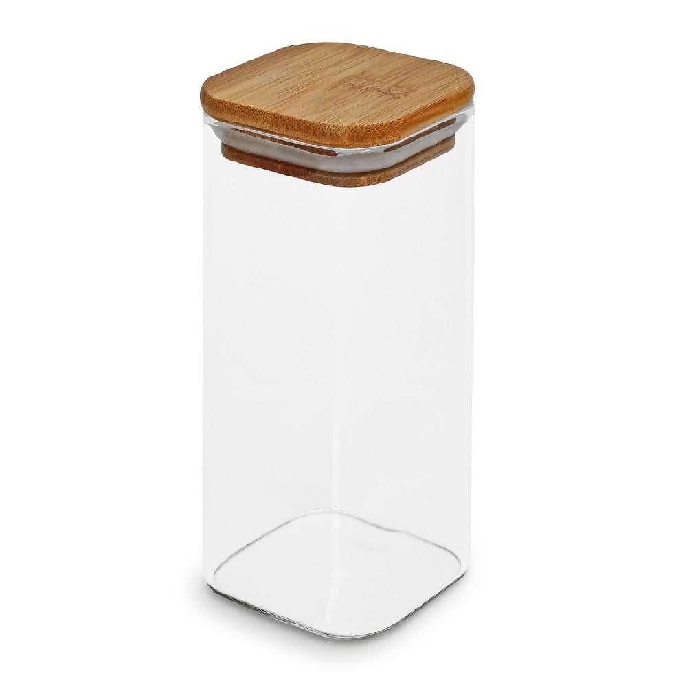 Банка для хранения сыпучих продуктов Cube R10908-15 с бамбуковой крышкой 6×15 см 400 мл Прозрачный с коричневым (658721)