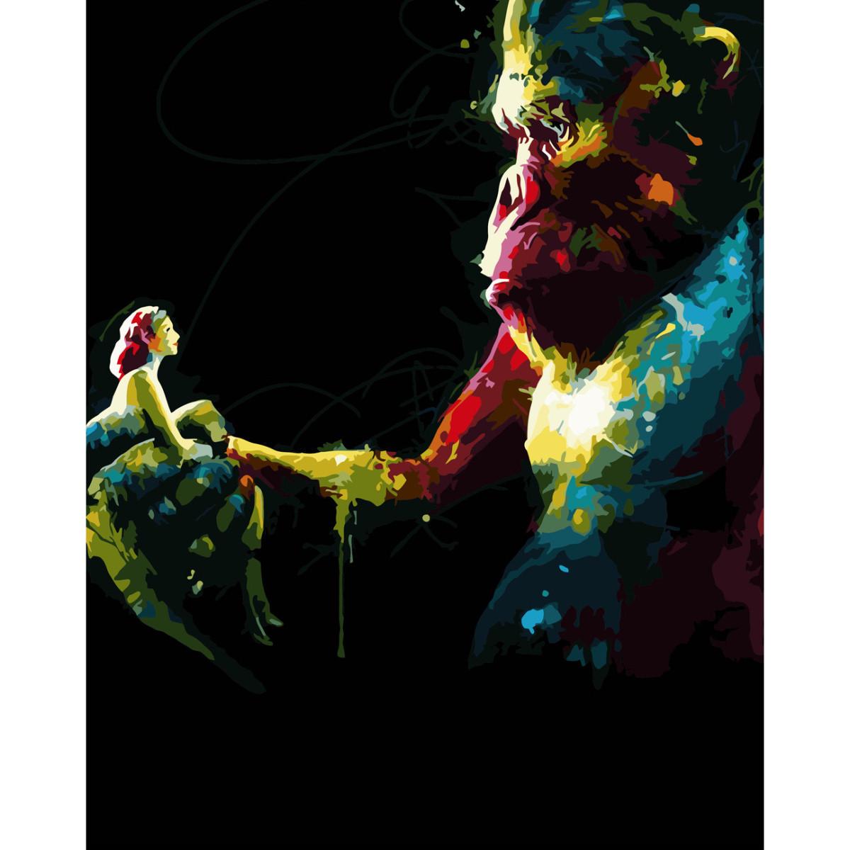 Картина за номерами Strateg Преміум Кінг Конг та дівичина з лаком 40х50 см (SY6642)