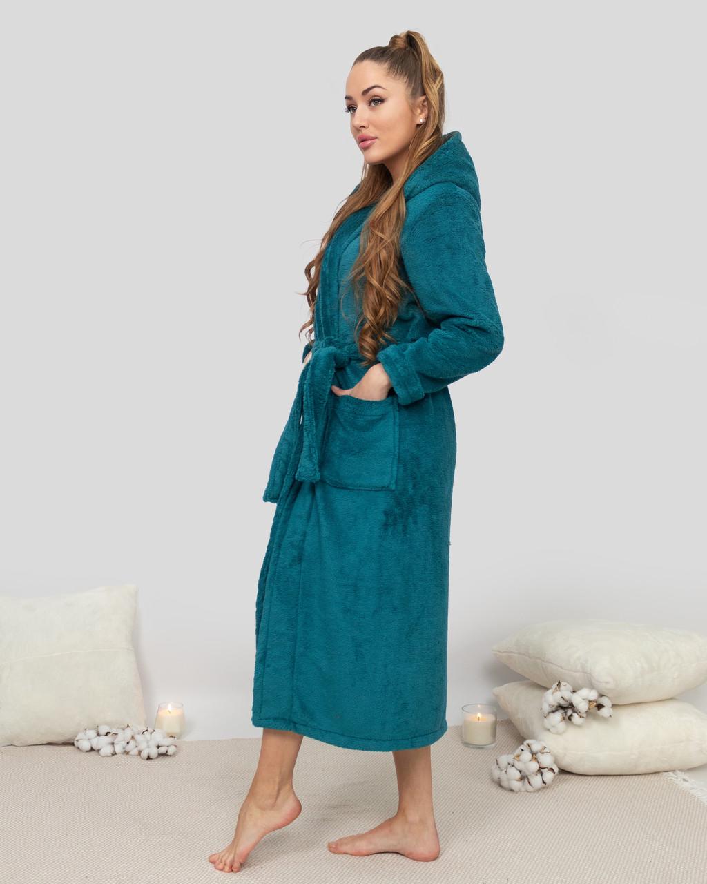 Халат женский махровый длинный Темно-бирюзовый (2046614459) - фото 2 Халат женский махровый длинный Темно-бирюзовый (2046614459) - фото 2