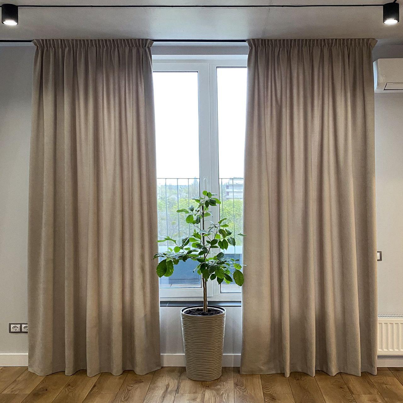 Шторы на тесьме 180x250 см микровелюр 2 шт. Серо-бежевый (402211-МТ2180)