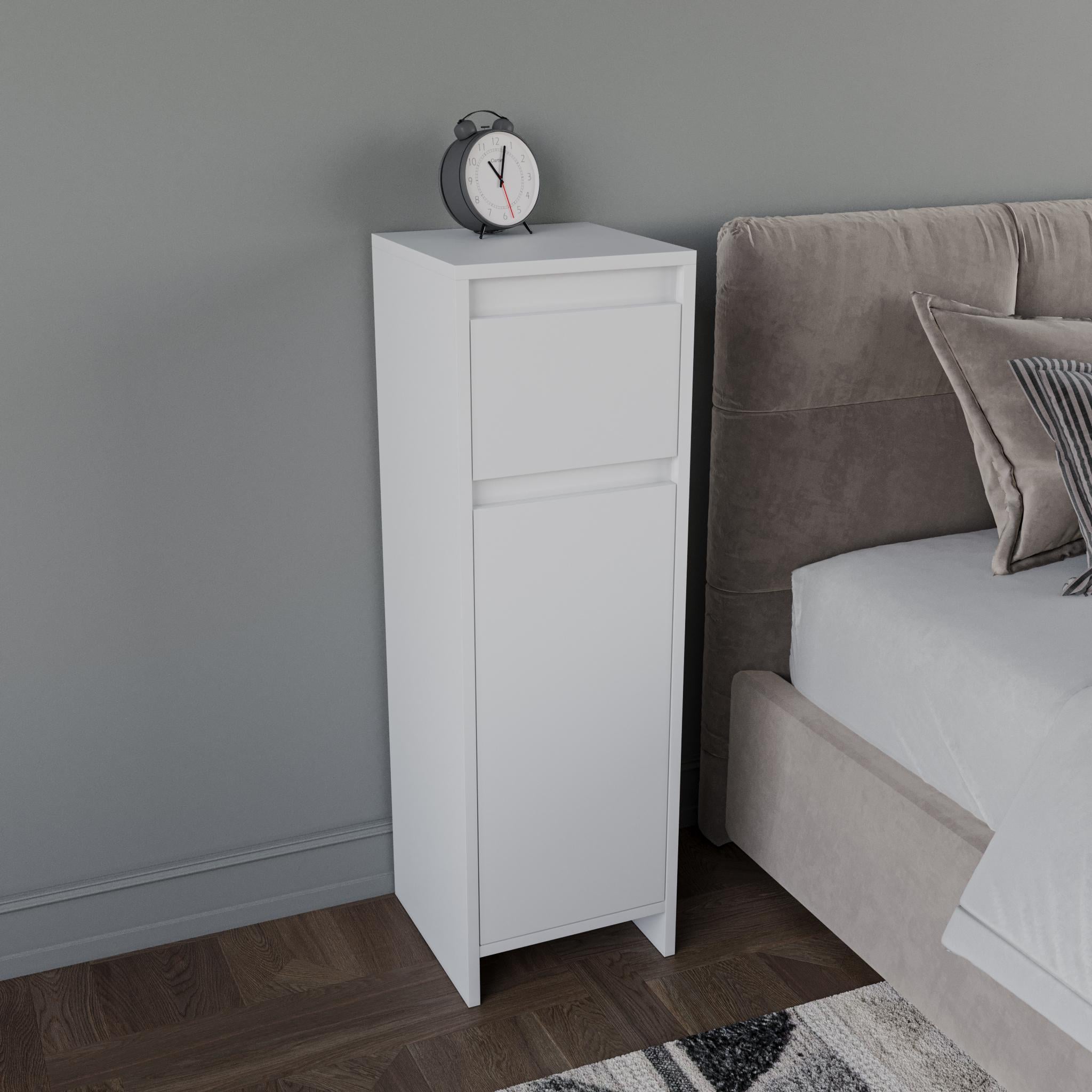 Тумба прикроватная узкая с ящиком и дверцей 95х30 см Белый (A-117)