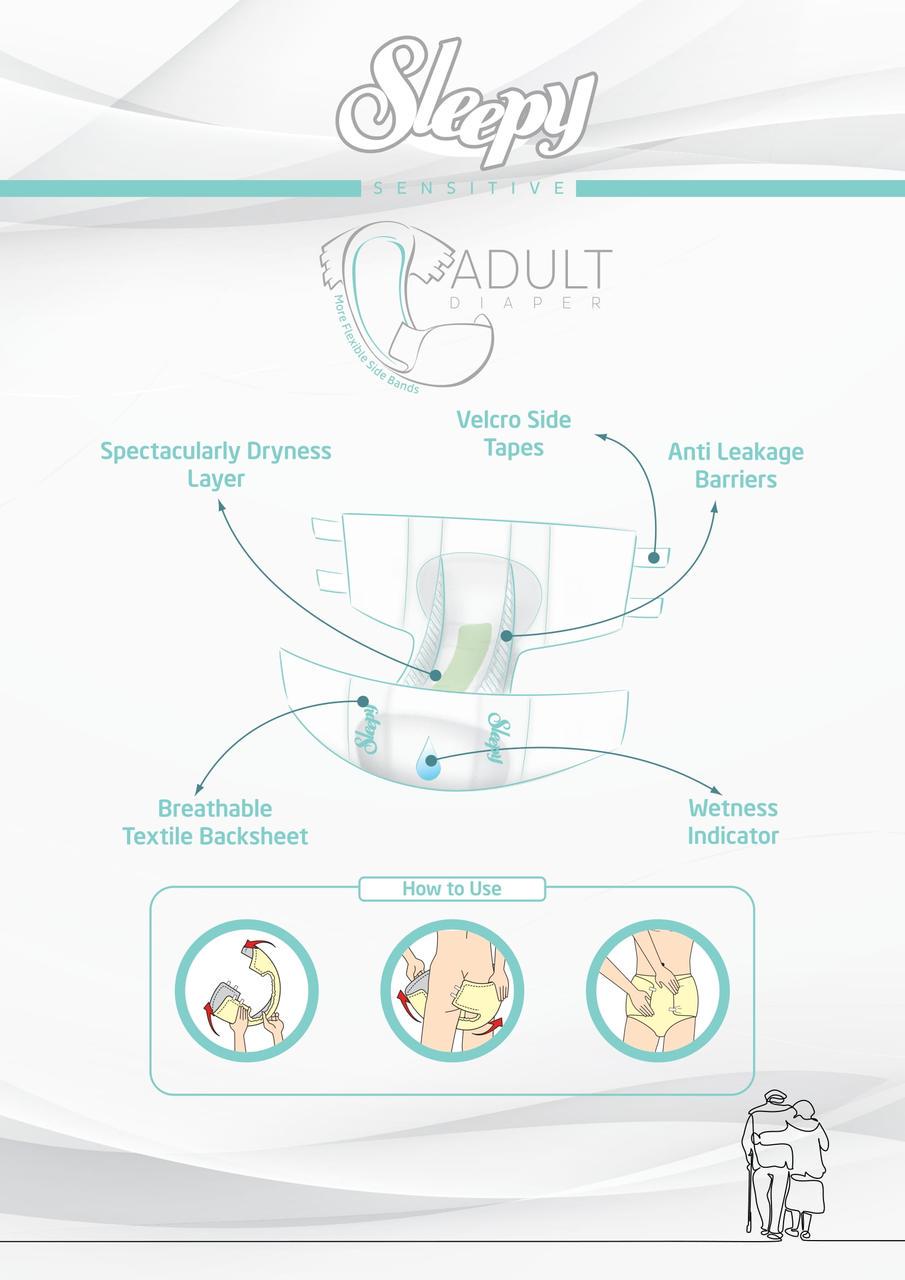 Подгузники для взрослых Sleepy Sensitive XL №30 120-160 см (000005912) - фото 7 Подгузники для взрослых Sleepy Sensitive XL №30 120-160 см (000005912) - фото 7